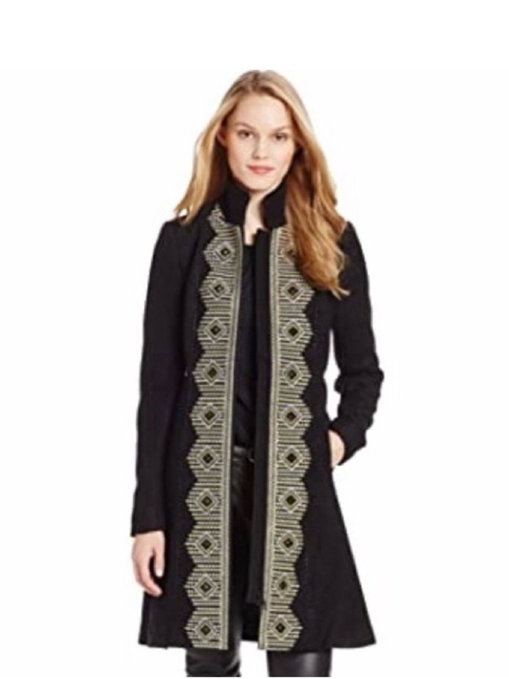🖤 NWT! Plenty by Tracy Reese Black Princess Coat with Metallic Embroidery - Picture 9 of 12